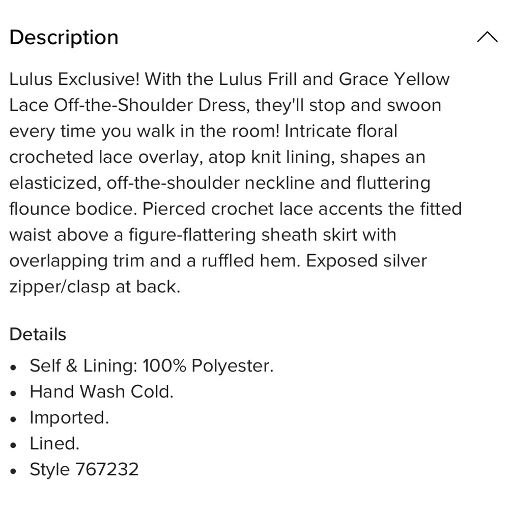 NWT Lulus yellow lace off the shoulder dress - Picture 6 of 6